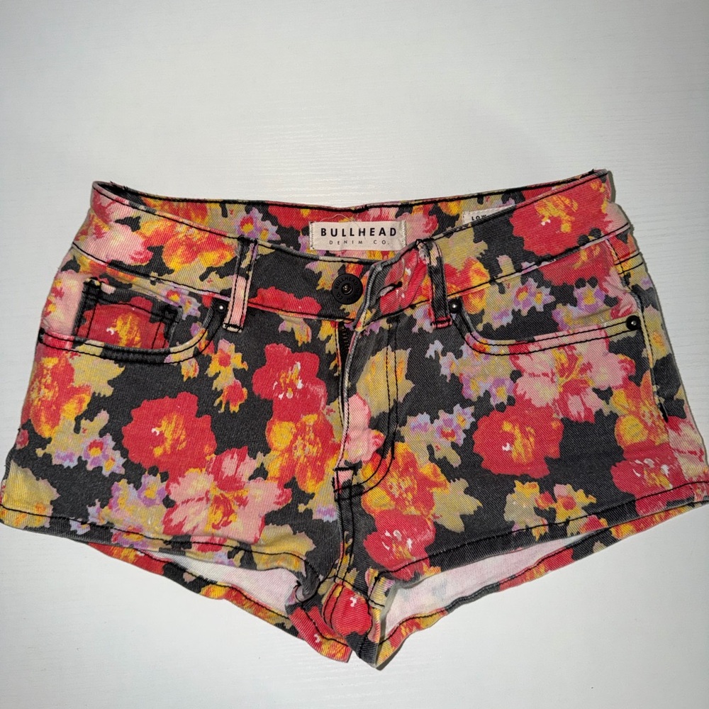 Bullhead Women's Floral Jean Shorts - Red and Yellow
